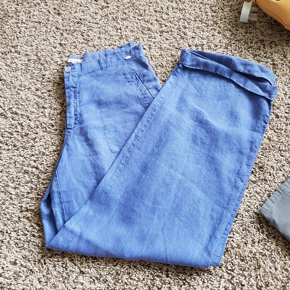 100% linen wide leg blue pant